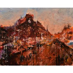 Neogrády Antal - Nagyvárosi este (24 x 30 cm) olaj/farost