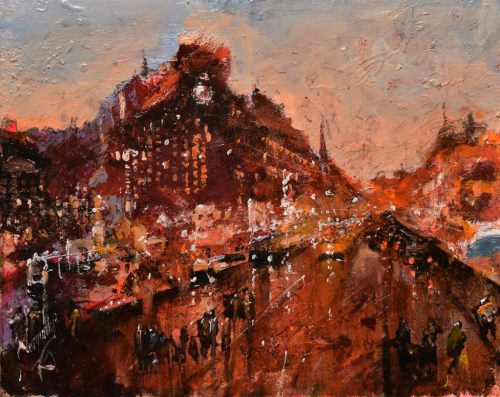 Neogrády Antal - Nagyvárosi este (24 x 30 cm) olaj/farost