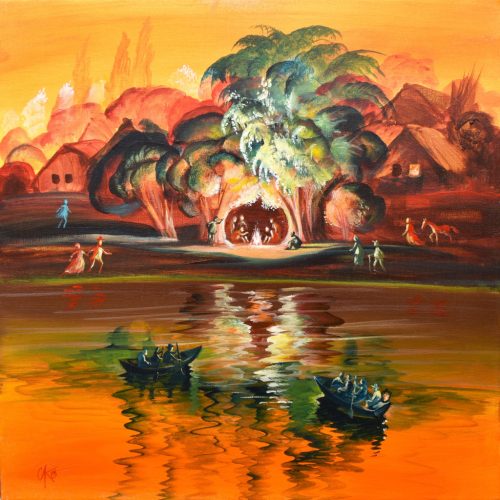 Cakó Ferenc - Szentivánéji tűz (50 x 50 cm) olaj/vászon