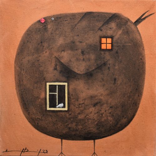 Ludvig Dániel - Madárház II. (30 x 30 cm) olaj/vászon