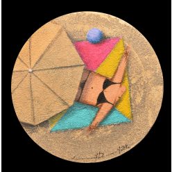 Ludvig Dániel - On the beach (30 x 30 cm) olaj/vászon