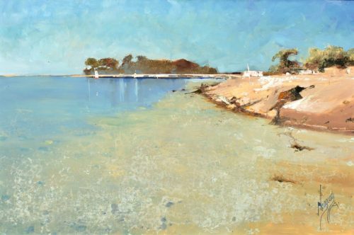 Neogrády Antal - Napos part (40 x 60 cm) olaj/fa