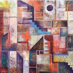   Bak Judit - Hajnalodik a lélekházak felett (No.V.) (50 x 50 cm) olaj/fa