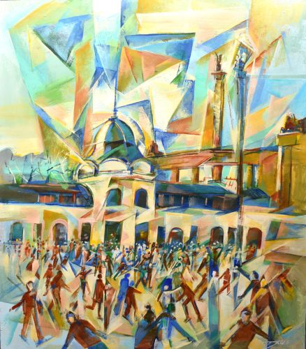 Fekete József - City park buzz (80x70cm) oil/acrylic/mdf