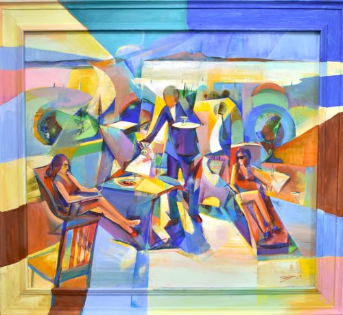 Fekete József - Balatoni nyár pezsgővel (86x95,5cm) olaj/vászon