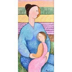Pálfy Julianna -  Anyai szeretet (76 x 40 cm) olaj/farost 