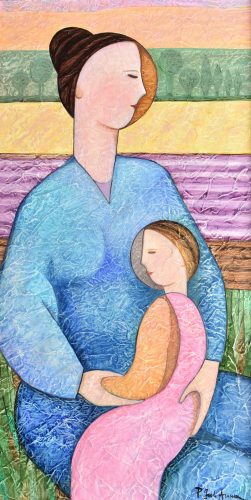 Pálfy Julianna -  Anyai szeretet (76 x 40 cm) olaj/farost 