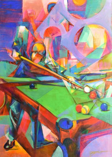 Fekete József - Játék zöld asztalon (70x50cm) olaj/farost