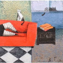 Ludvig Dániel - Living room II. (30x30cm) olaj/vászon