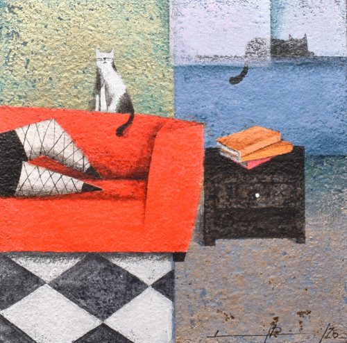 Ludvig Dániel - Living room II. (30x30cm) olaj/vászon