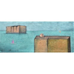 Ludvig Dániel - Távoli szirteken (25 x 58 cm) olaj/vászon