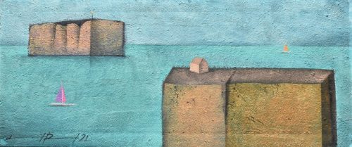 Ludvig Dániel - Távoli szirteken (25 x 58 cm) olaj/vászon