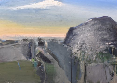 Kokas Ignác – Fémlő ég a romos major felett (50x70 cm) oil/MDF
