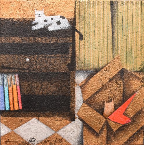 Ludvig Dániel - Living room III. (30x30cm) olaj/vászon