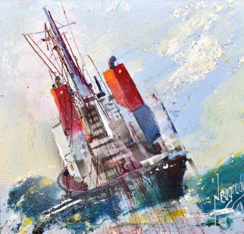 Neogrády Antal - Hullámok hátán (28,5 x 30 cm) olaj/farost