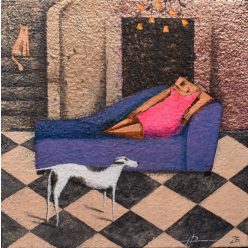 Ludvig Dániel - Este a kastélyban (30x30cm) olaj/vászon