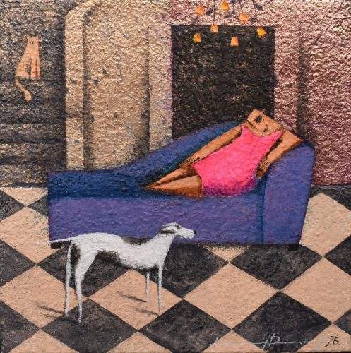 Ludvig Dániel - Este a kastélyban (30x30cm) olaj/vászon