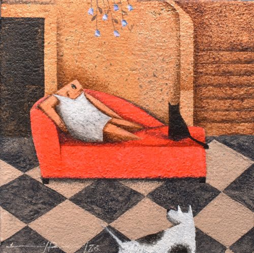 Ludvig Dániel - Délután a kastélyban  (30x30cm) olaj/vászon