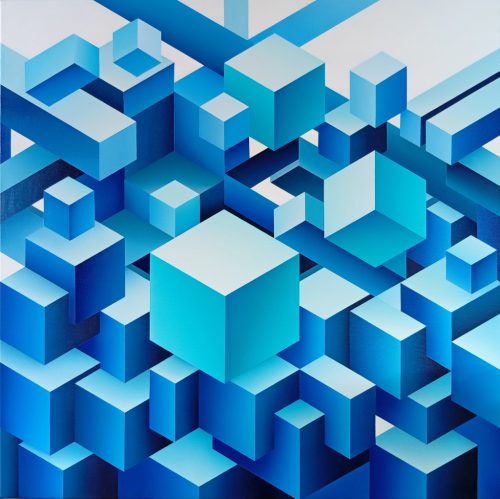 Bors Györgyi - Kék axonometria (70x70 cm) olaj/vászon