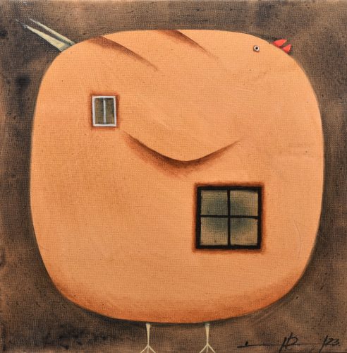Ludvig Dániel - Madárház I. (30 x 30 cm) olaj/vászon