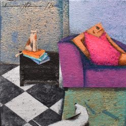 Ludvig Dániel - Living room I.  (30x30cm) olaj/vászon