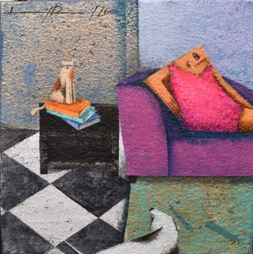 Ludvig Dániel - Living room I.  (30x30cm) olaj/vászon