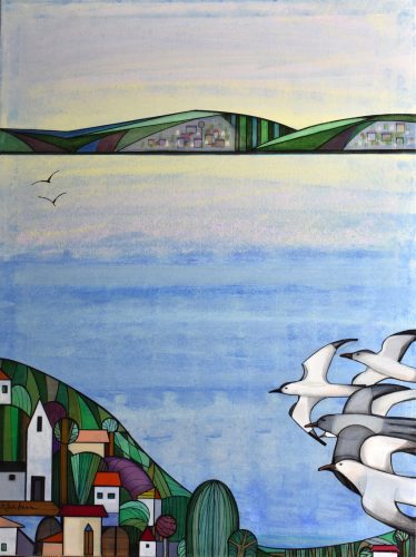 Pálfy Julianna - Lebegő balatoni sirályok (80 x 60 cm) olaj/vászon 