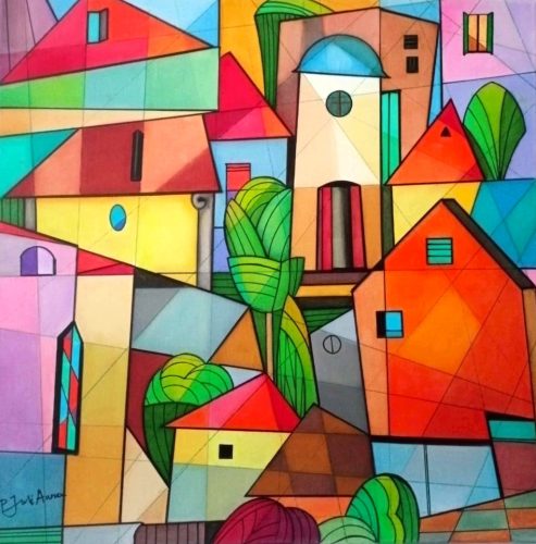 Pálfy Julianna - Emlékeim városa (50 x 50 cm) olaj/vászon