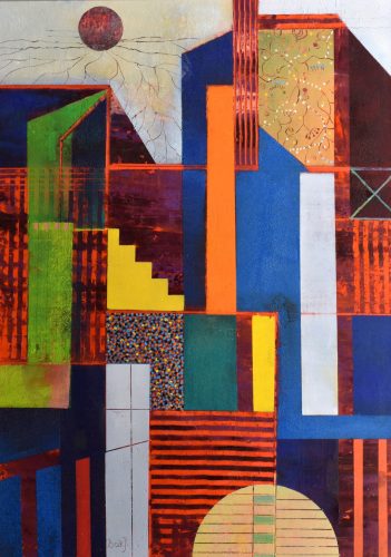 Bak Judit - Égigérő házak No.II. (70x50cm) olaj/fa