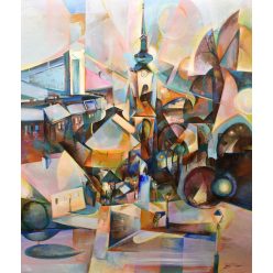   Fekete József - Winter lights from Tabán (80x70cm) acrylic/oil/mdf