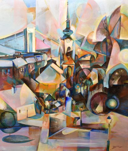 Fekete József - Téli fények a Tabánból (80x70cm) akril/olaj/farost