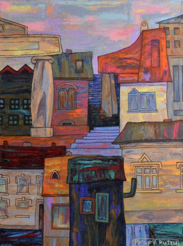 Pálfy Putyu István - Városi séta (40 x 30 cm) olaj/vászon