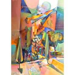   Fekete József -  Andrássy - Hajós sarok (70 x 50 cm) olaj/farost