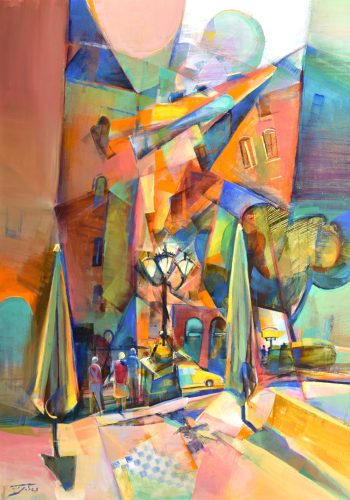 Fekete József -  Andrássy - Hajós sarok (70 x 50 cm) olaj/farost