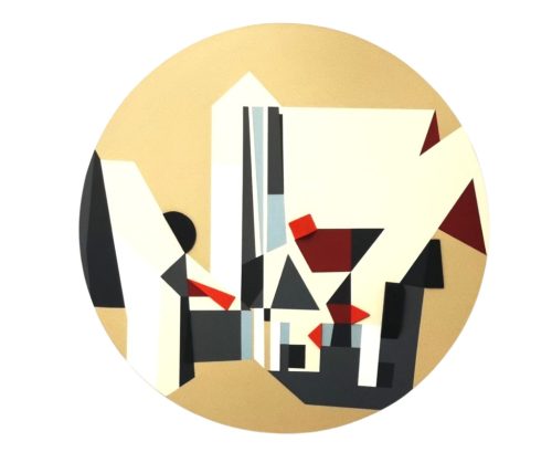 Gulyás Andrea - Shape Play (Ø 60cm) acrylic/wooden elements/canvas