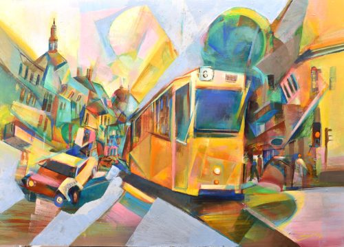 Fekete József - Tram 6 (50x70cm) oil/mdf