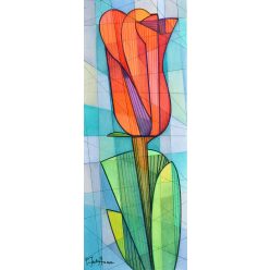 Pálfy Julianna - Piros tulipán (50x20cm) olaj/vászon