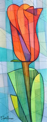 Pálfy Julianna - Piros tulipán (50x20cm) olaj/vászon