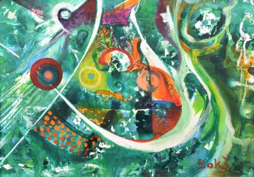 Bak Judit – Mikrofilamentumok játéka (25 x 35 cm) olaj/fa