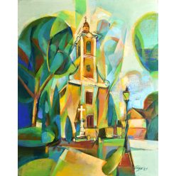 Fekete József - Süttői templom (50 x 40 cm) olaj/farost