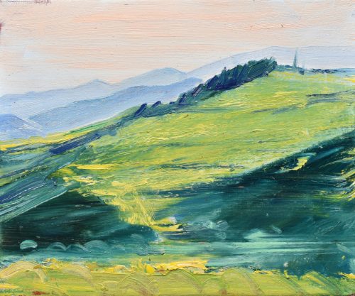 László Dániel - Hegyek-völgyek (24 x 30 cm) olaj/vászon