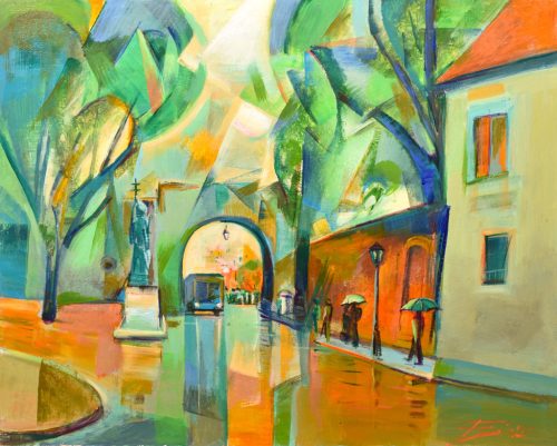 Fekete József - Esőcseppek - Bécsi kapu (50x40cm) olaj/farost