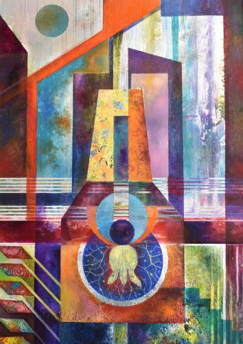 Bak Judit - Totem virággal (70 x 50 cm) olaj/fa