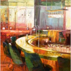 Szakács Éva - Nyitás előtt (60x60cm) olaj/farost