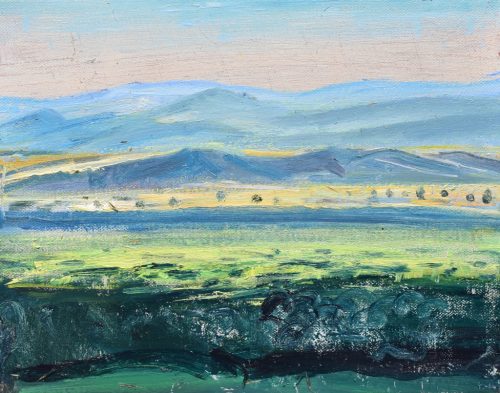 László Dániel - Kéklő hegyek (24 x 30 cm) olaj/vászon