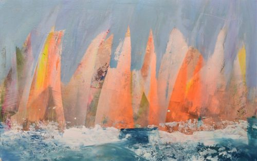 Neogrády Antal - Nap tüzében (20 x 50 cm) olaj/farost