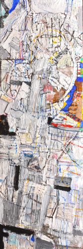 Győző Bihon - Train station (120 x 40 cm) mixed technique